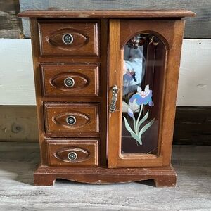 Wooden Jewelry Box with Floral Design Circa mid 1980s.